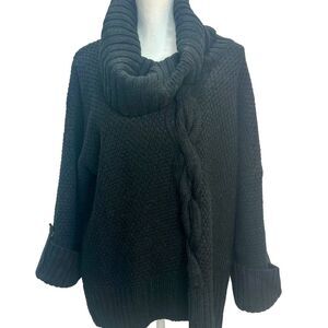 Talbots Black Cowl Neck Alpaca Wool French Sleeve Oversized Sweater size XL